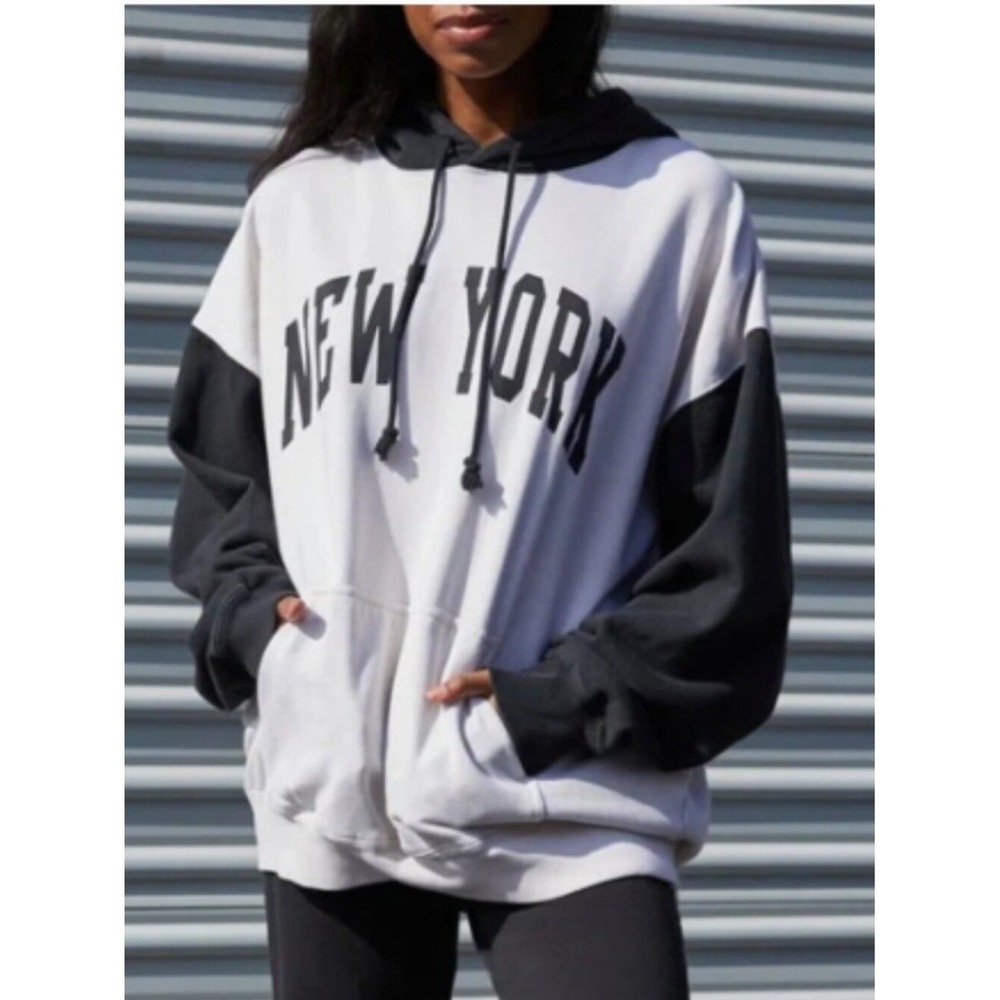 John Galt Brandy Melville Women's One Size Hoodie New York White Gray Raglan